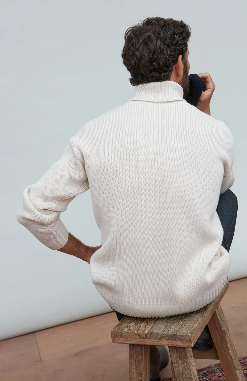 Mens Heavyweight Cotton Submariner Roll Neck Jumper