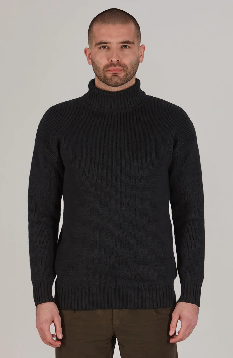 Mens Heavyweight Cotton Submariner Roll Neck Jumper