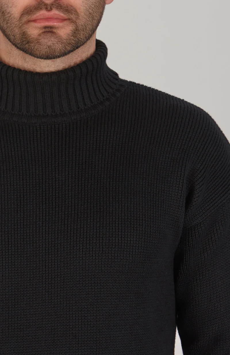 Mens Heavyweight Cotton Submariner Roll Neck Jumper