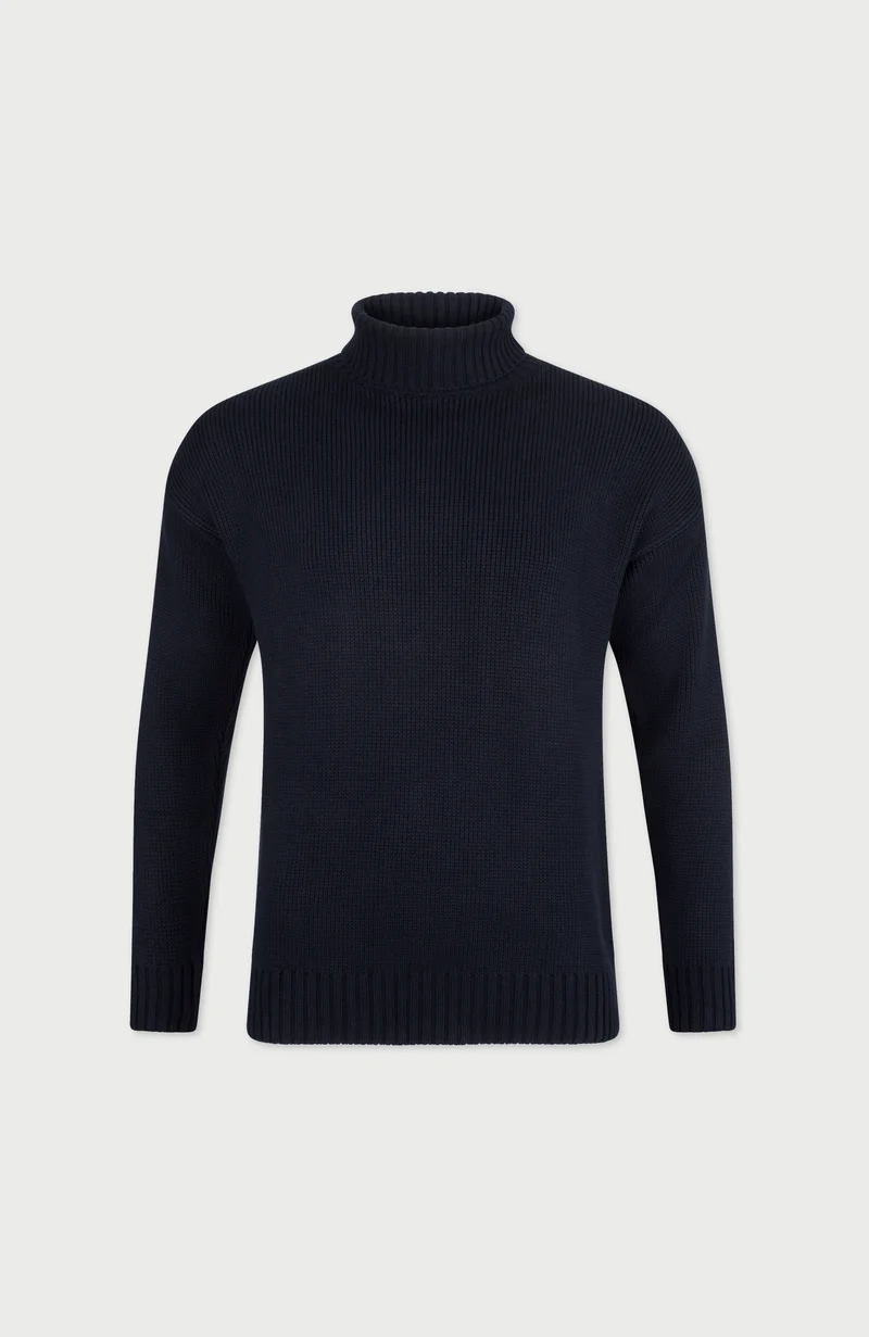 Mens Heavyweight Cotton Submariner Roll Neck Jumper