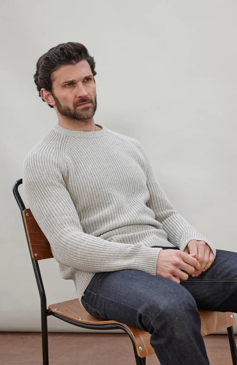 Mens Heavyweight Cotton Fisherman Rib Knit Jumper