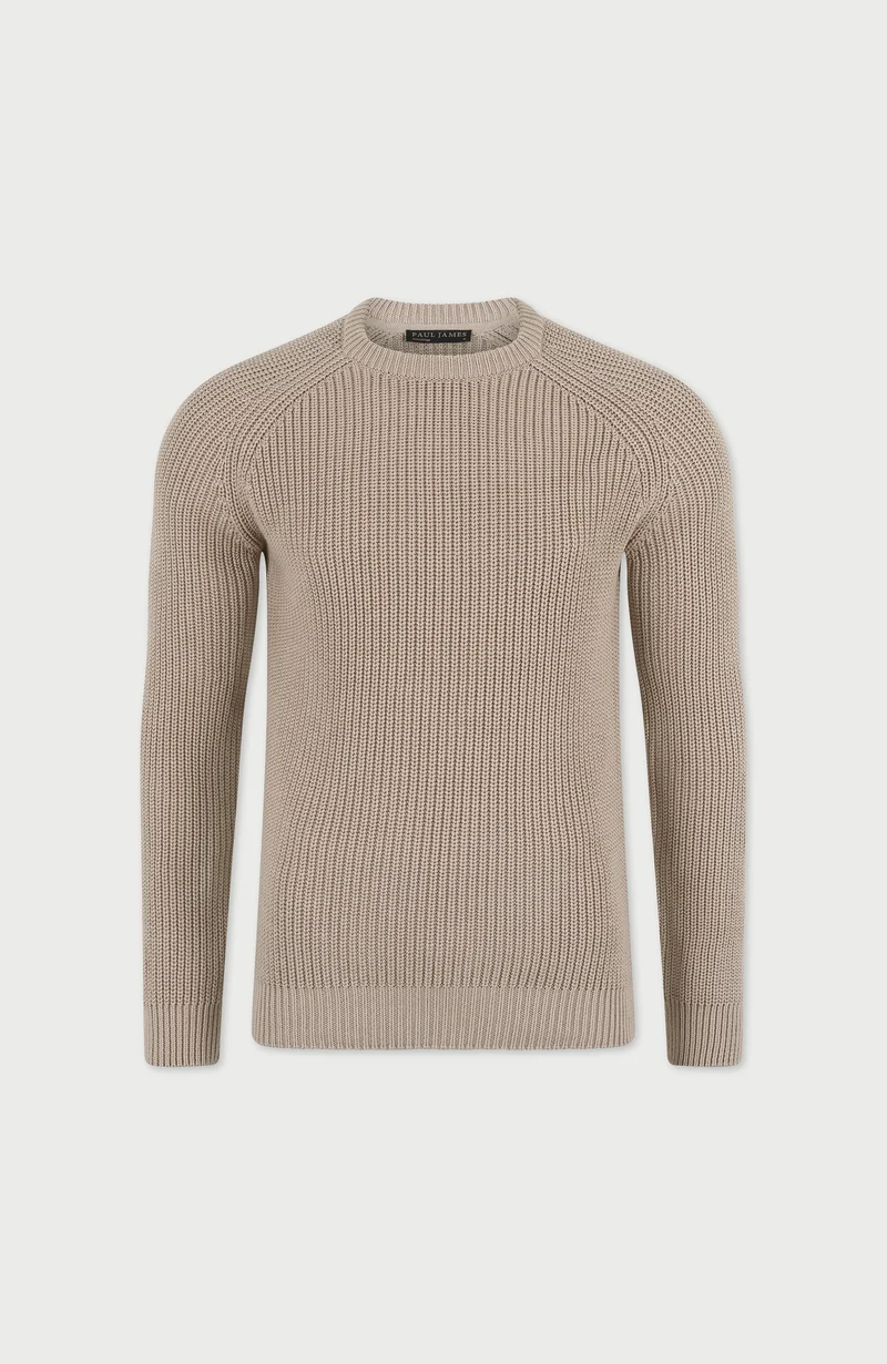 Mens Heavyweight Cotton Fisherman Rib Knit Jumper
