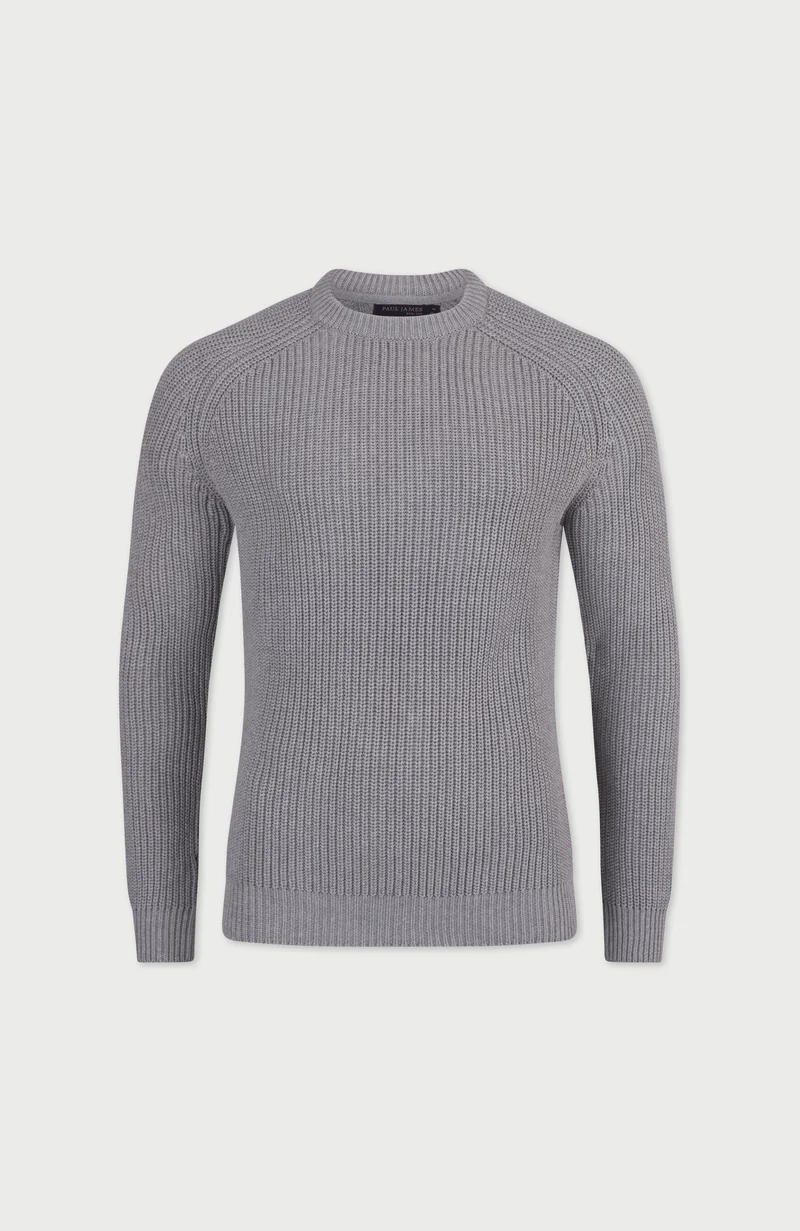 Mens Heavyweight Cotton Fisherman Rib Knit Jumper