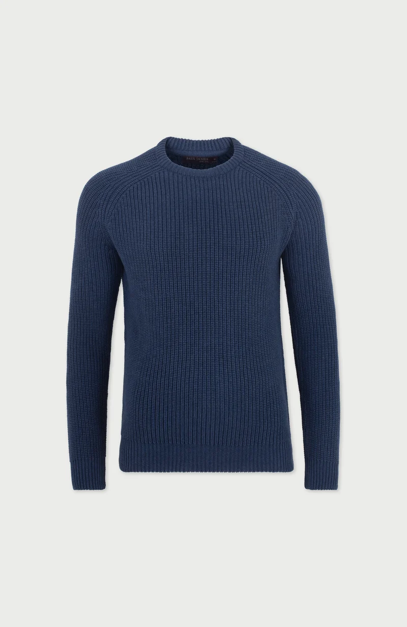 Mens Heavyweight Cotton Fisherman Rib Knit Jumper