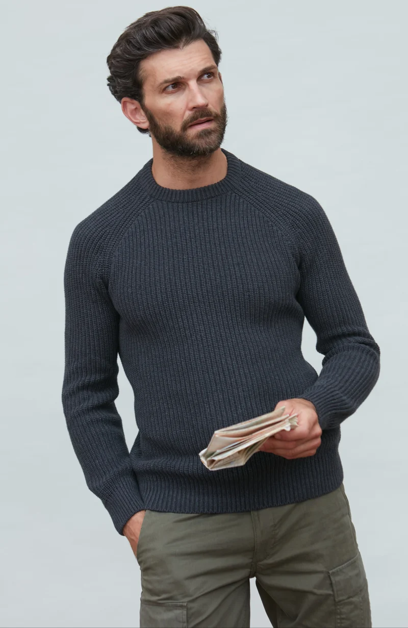 Mens Heavyweight Cotton Fisherman Rib Knit Jumper