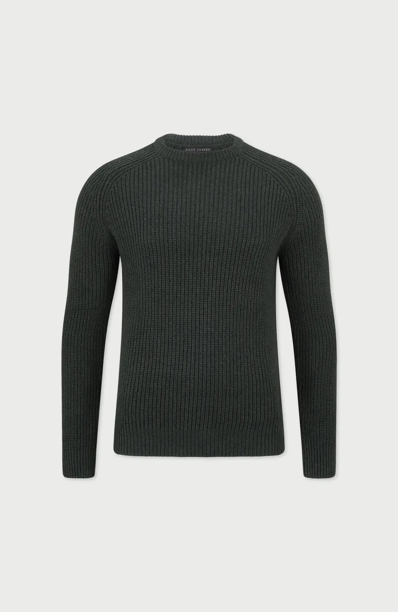 Mens Heavyweight Cotton Fisherman Rib Knit Jumper