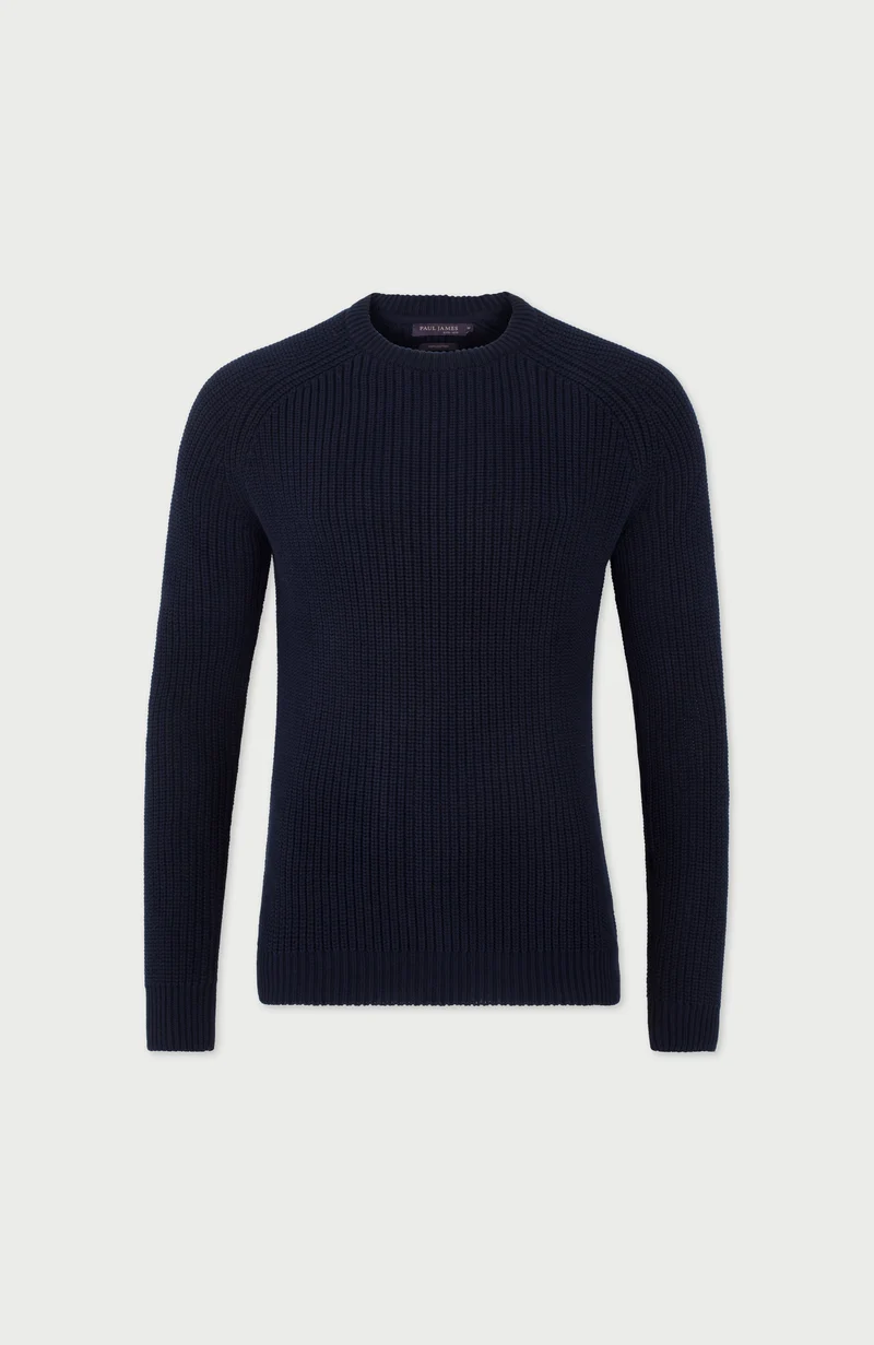 Mens Heavyweight Cotton Fisherman Rib Knit Jumper