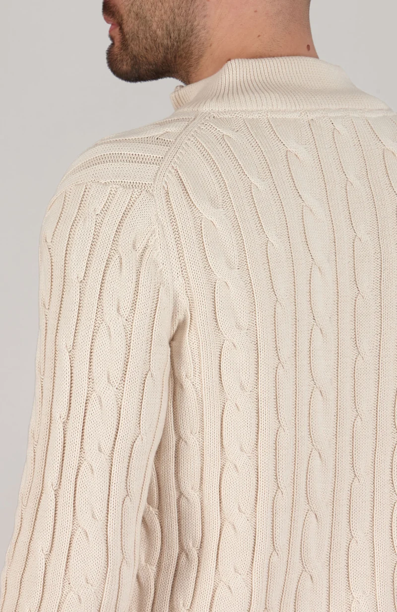 Mens Midweight Cotton Cable Zip Neck Jumper
