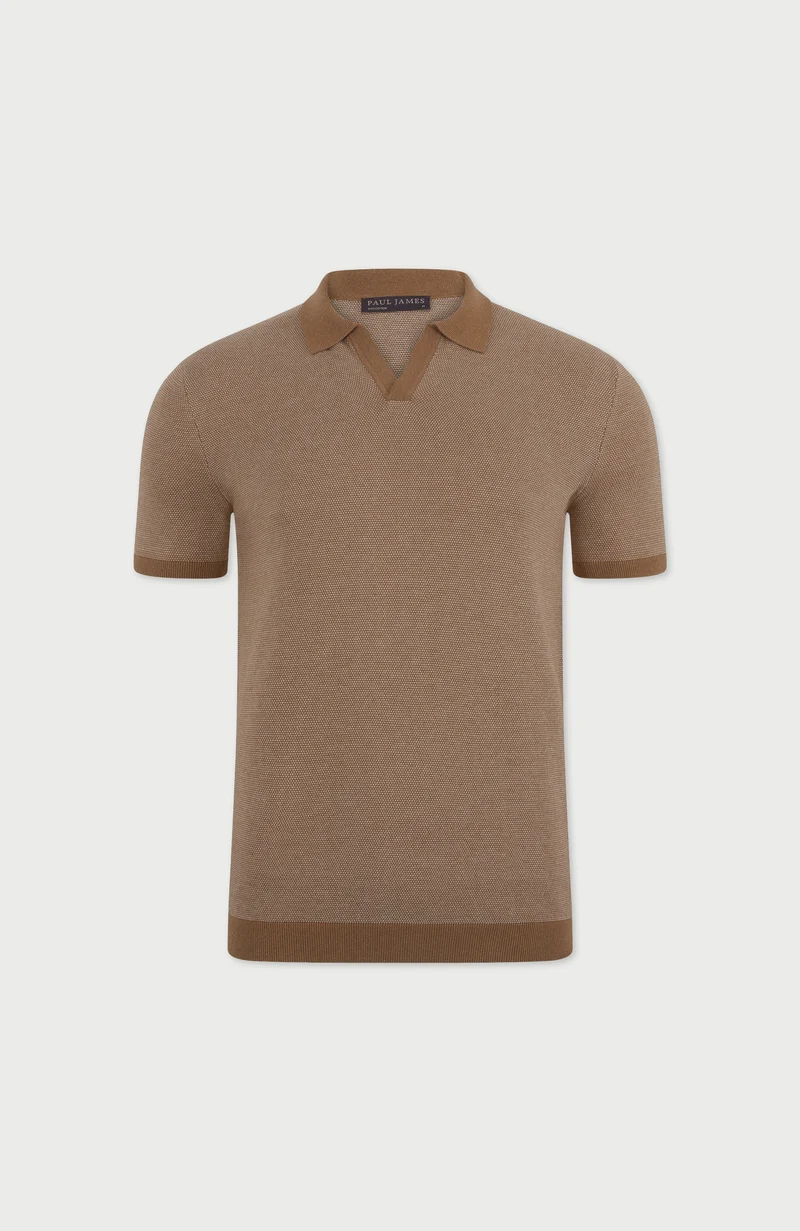 Mens Lightweight Cotton Honeycomb Buttonless Polo Shirt