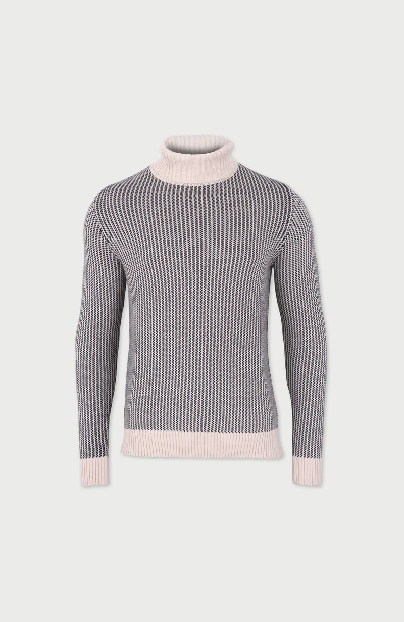Mens Cotton Fisherman Tuck Stitch Roll Neck Jumper
