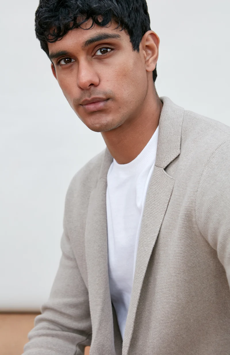 Mens Midweight Cotton Deconstructed Knitted Blazer