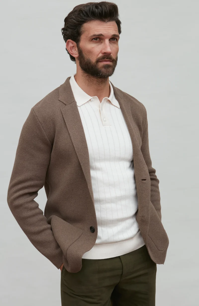 Mens Midweight Cotton Deconstructed Knitted Blazer