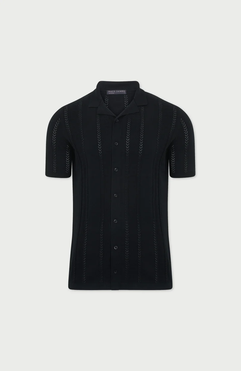 Mens Ultra Fine Cotton Open Knit Cuban Collar Shirt