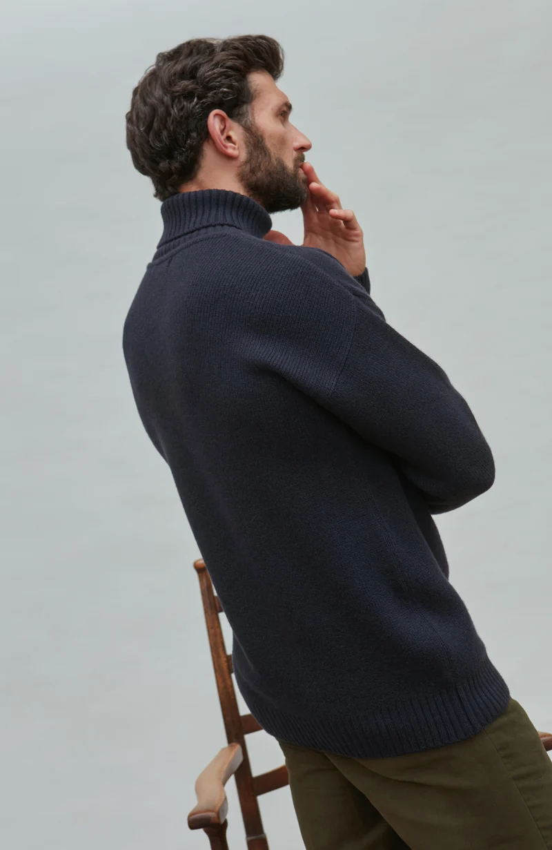Mens Merino Cashmere Submariner Roll Neck Jumper