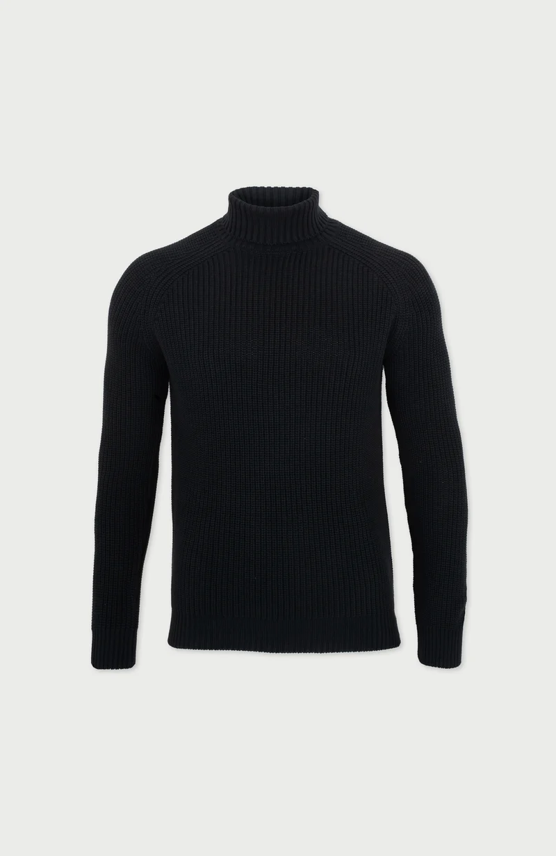 Mens Midweight Cotton Fisherman Rib Knit Roll Neck Jumper