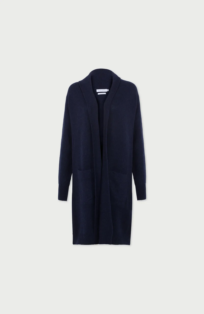 Womens Pure Lambswool Long Line Cardigan with Pockets