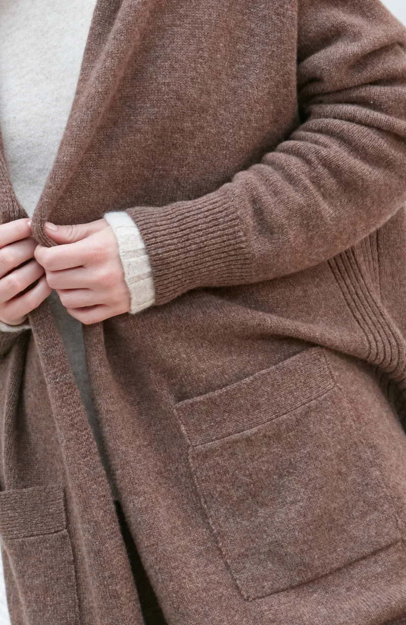 Womens Pure Lambswool Long Line Cardigan with Pockets