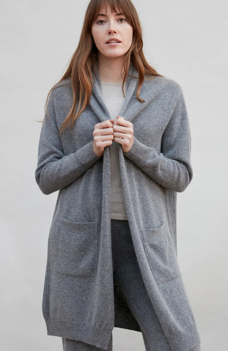 Womens Pure Lambswool Long Line Cardigan with Pockets