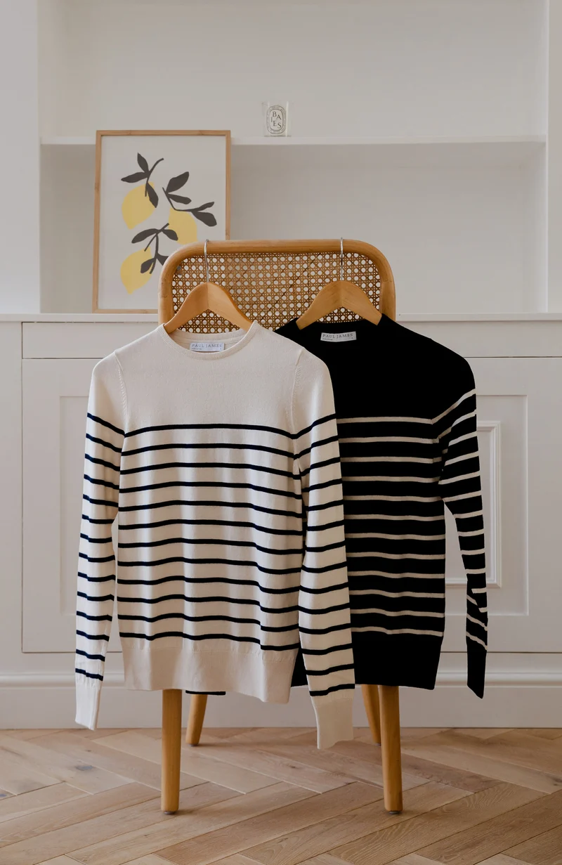 Womens Ultra Fine Cotton Breton Crew Neck Jumper