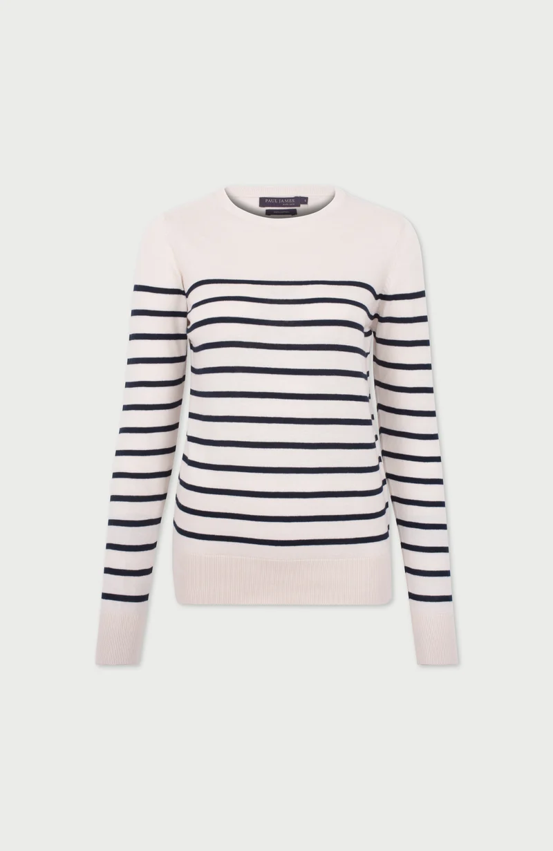 Womens Ultra Fine Cotton Breton Crew Neck Jumper