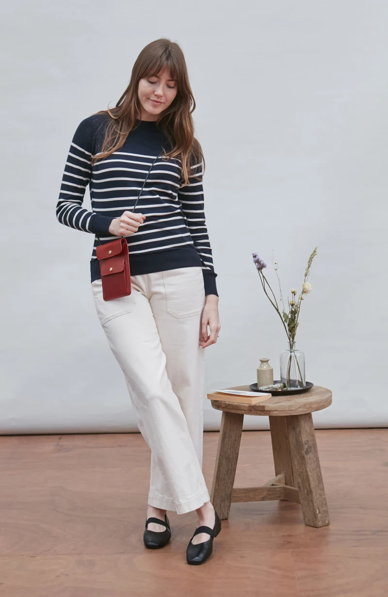 Womens Ultra Fine Cotton Breton Crew Neck Jumper