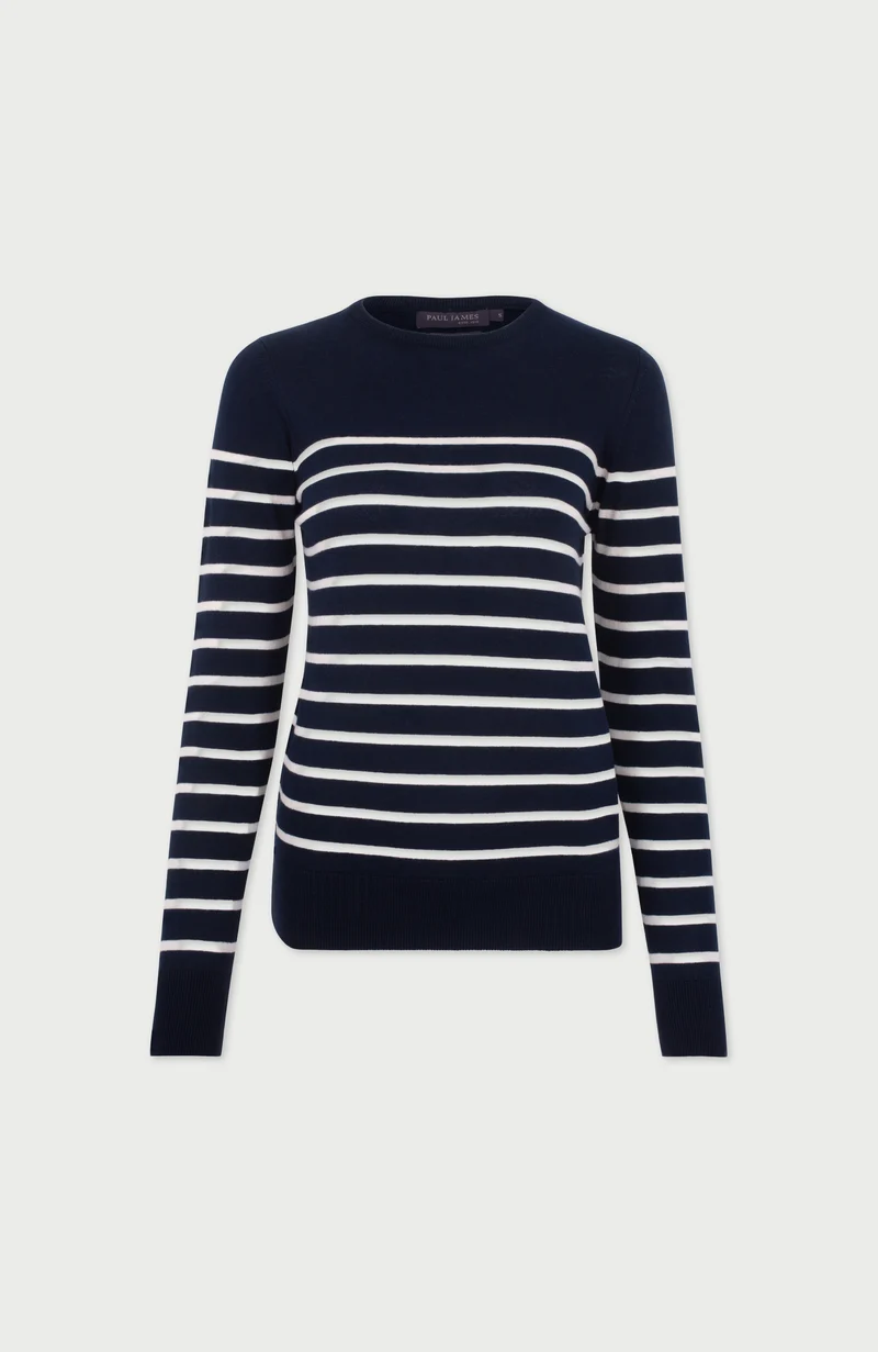 Womens Ultra Fine Cotton Breton Crew Neck Jumper