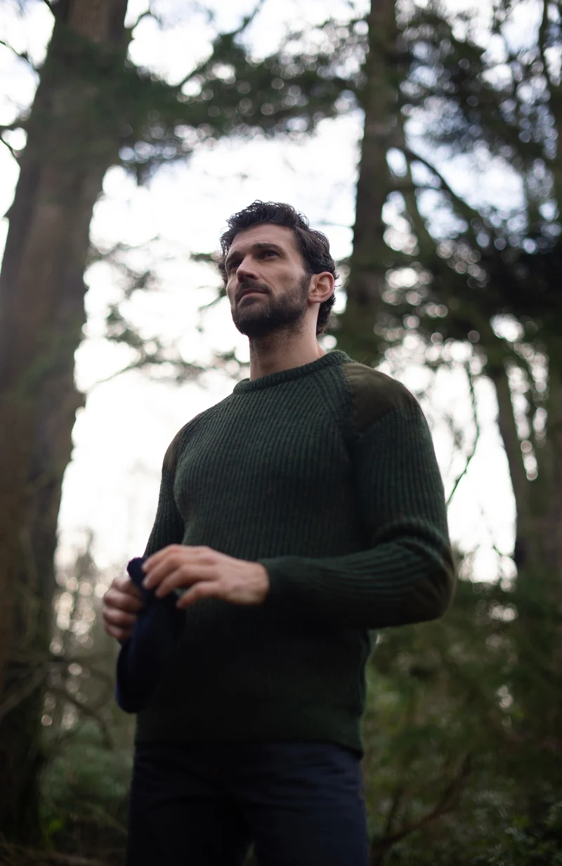 Mens Chunky British Wool Ribbed Shooting Jumper