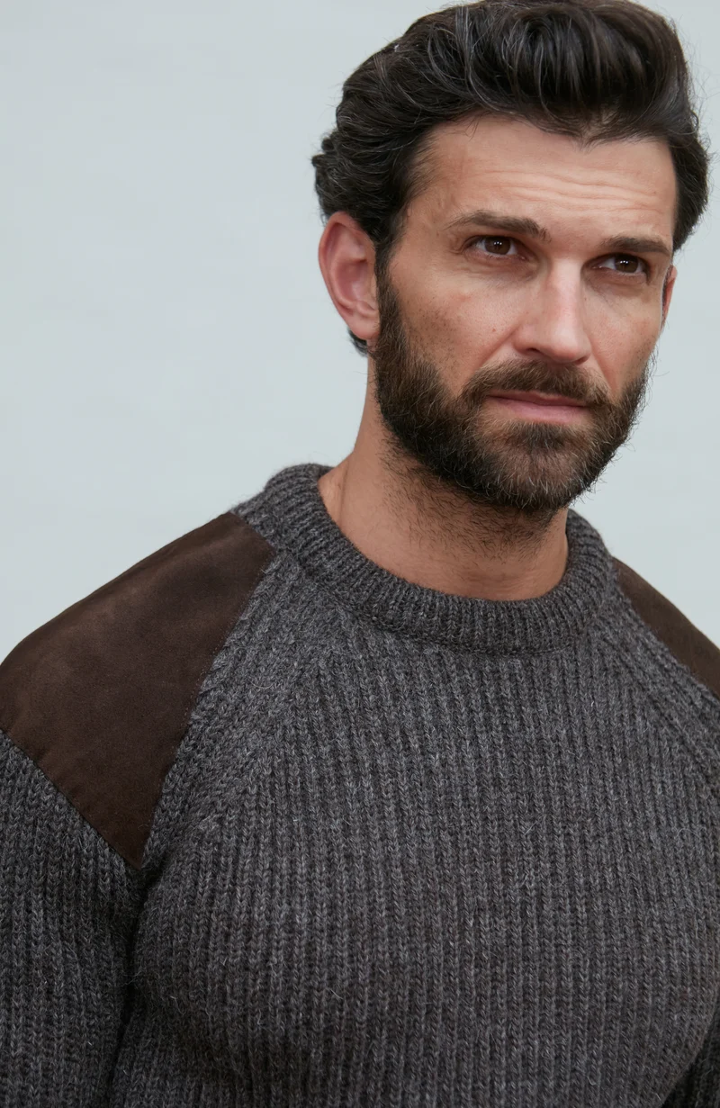 Mens Chunky British Wool Ribbed Shooting Jumper
