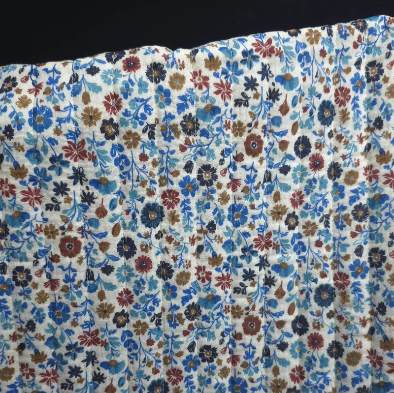 Double gaze matelassée réversible | Fleuri bleu & moka