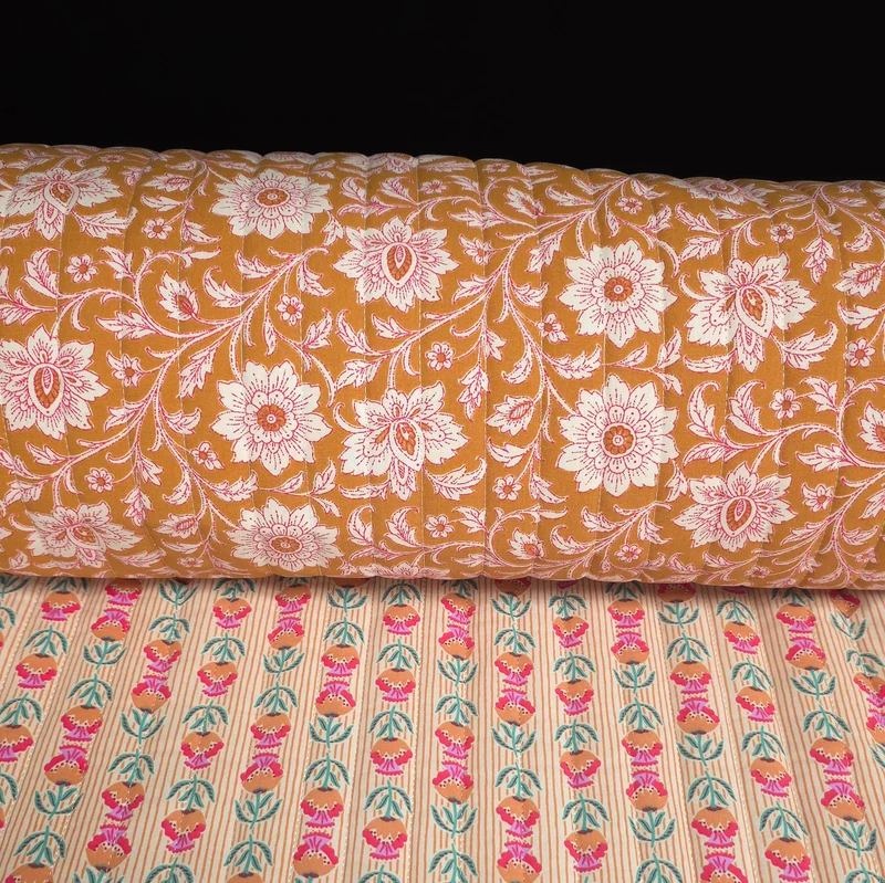 Coton matelassé réversible | Rayures bohèmes & floral
