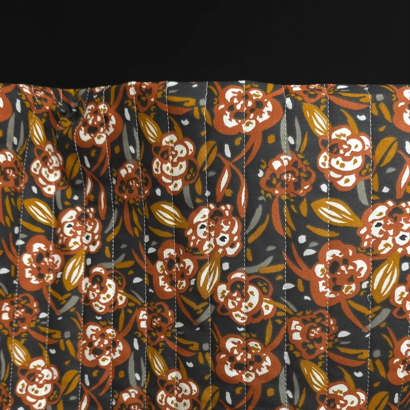 Coton matelassé réversible | Floral charbon & Feuilles rouille