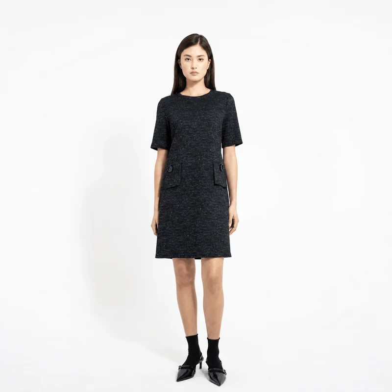 Jacquard en maille tweed | Bleu marine foncé et bleu | Nadya Toto Designer (article neuf)