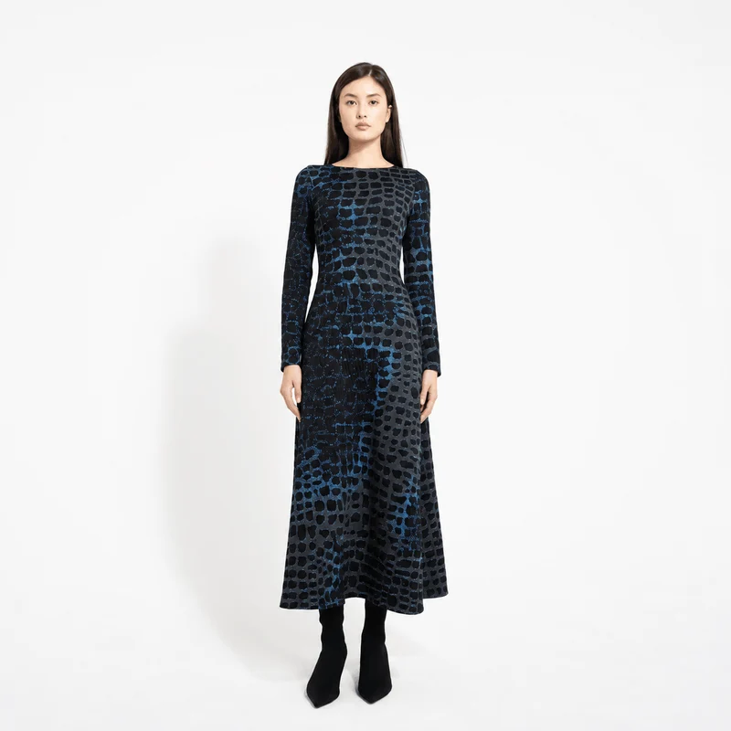Jacquard tricoté motif reptile | Noir & bleu | Deadstock de designer Nadya Toto