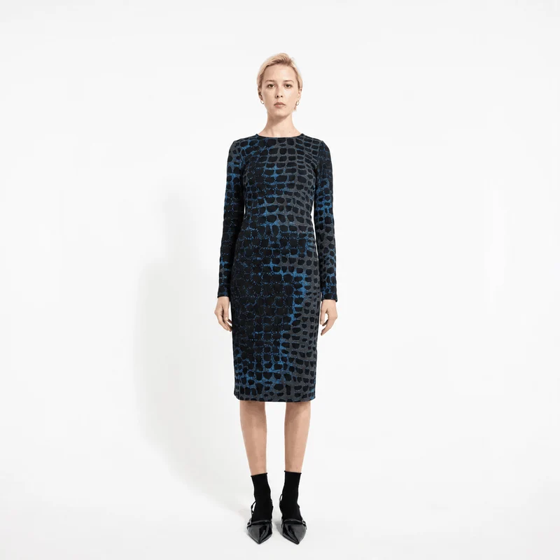 Jacquard tricoté motif reptile | Noir & bleu | Deadstock de designer Nadya Toto