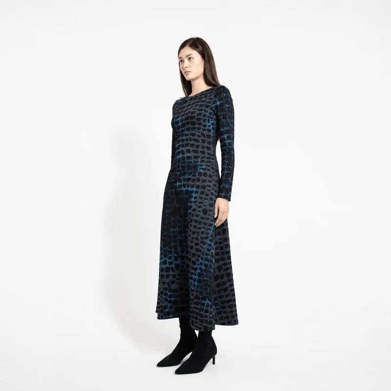 Jacquard tricoté motif reptile | Noir & bleu | Deadstock de designer Nadya Toto