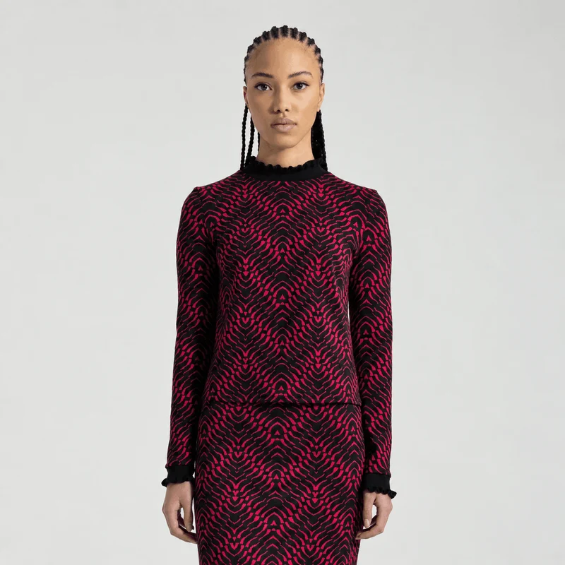 Jacquard tricoté | Motif animal noir & fuchsia | Deadstock de designer Nadya Toto