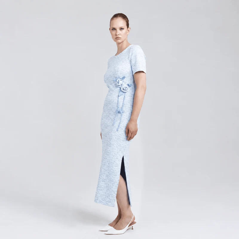 Jacquard tricoté effet tweed | Bleu & blanc | Deadstock de designer Nadya Toto