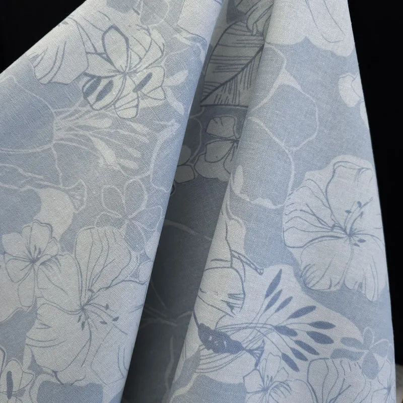 Tissé teint | Lin | Fleurs | Denim | 115 cm | FIN DE ROULEAU