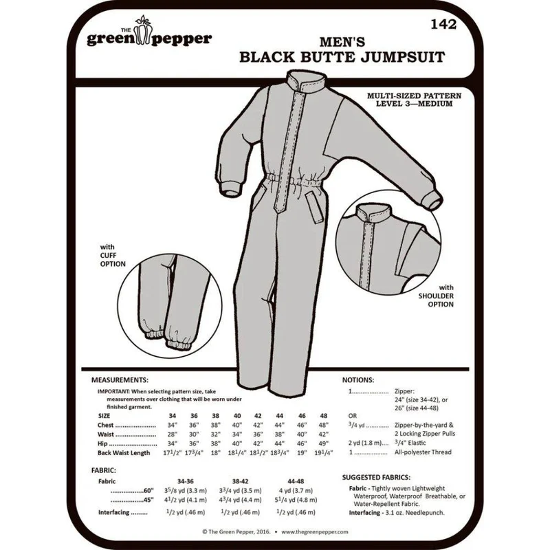 PATRON DE COUTURE PDF | 142 Combinaison Black Butte pour homme | The Green Pepper