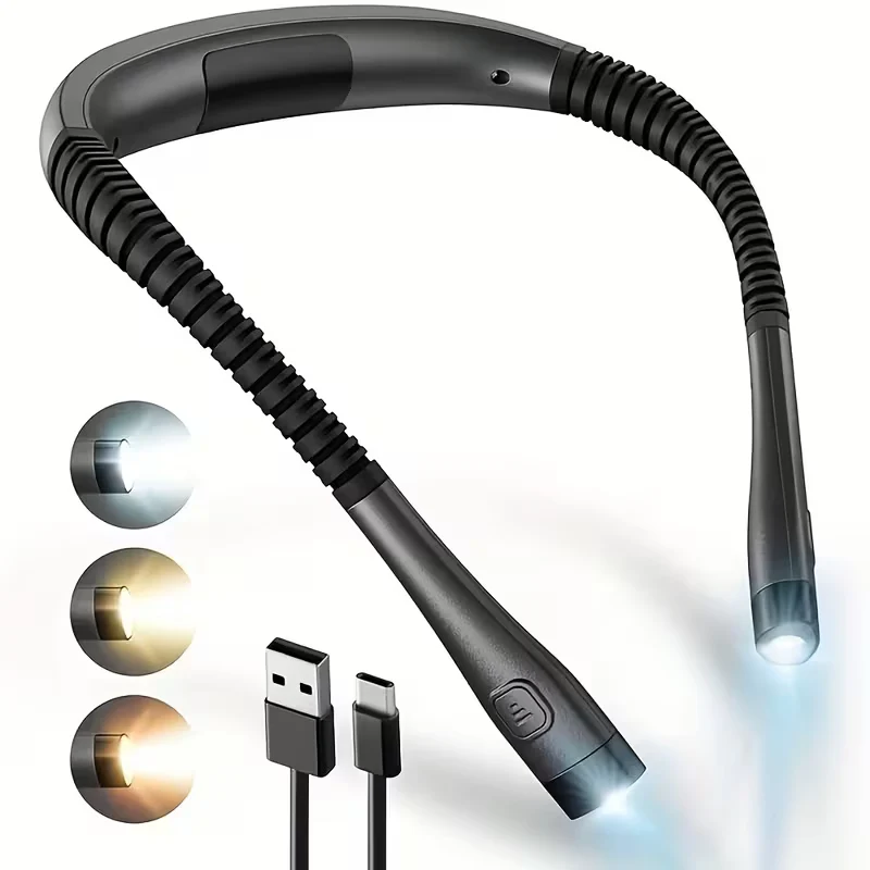 Lampe LED tour de cou pour tricot et crochet – lumière mains libres rechargeable USB