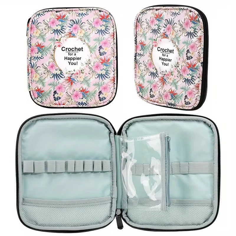 Étui de Rangement pour Crochets et Accessoires de Crochet – Trousse Fleurie avec Fermeture Éclair