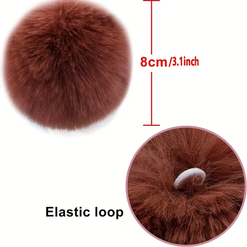 Pompons 8 cm en fausse fourrure de lapin douce avec boucles élastiques
