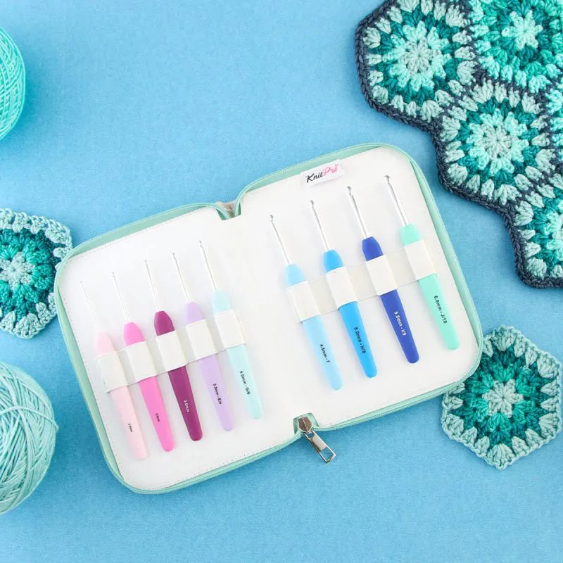 KnitPro Set Deluxe de Crochets Waves – 9 Tailles avec Étui en Tissu