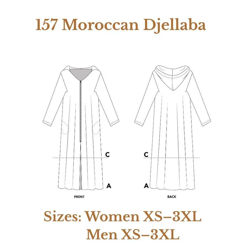 PATRON DE COUTURE PDF | 157 Djellaba marocaine | Folkwear | UNISEXE