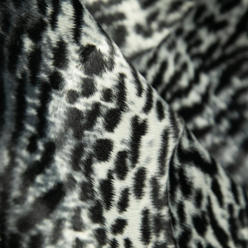 Tissu en fausse fourrure | Imprimé animalier mixte | Noir, gris et ivoire