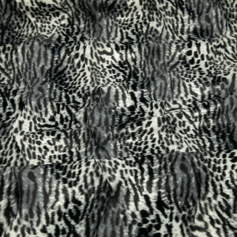Tissu en fausse fourrure | Imprimé animalier mixte | Noir, gris et ivoire