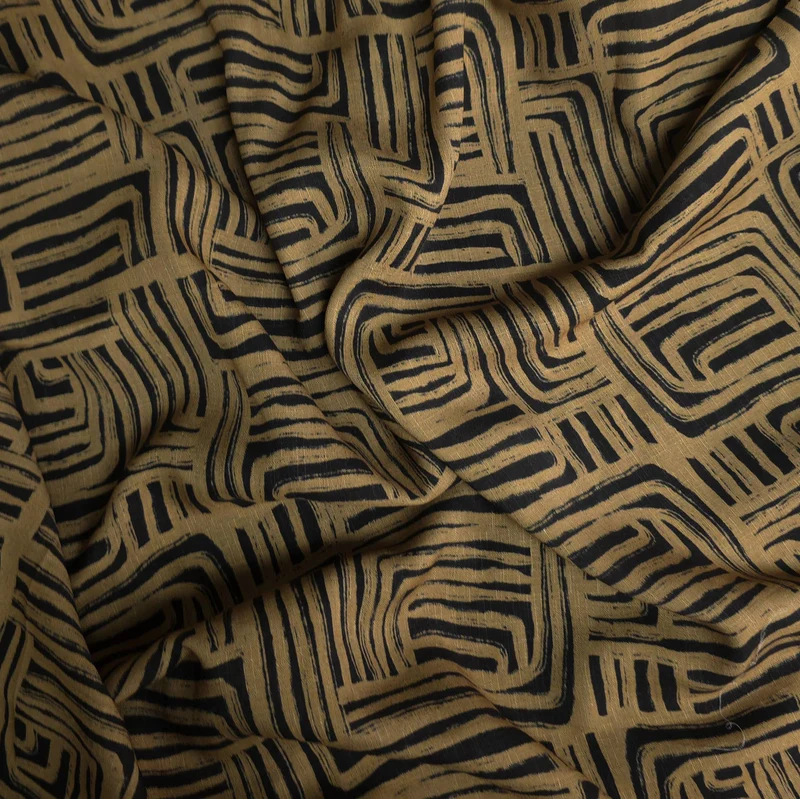 Slub de rayonne à motif labyrinthe abstrait | Tan
