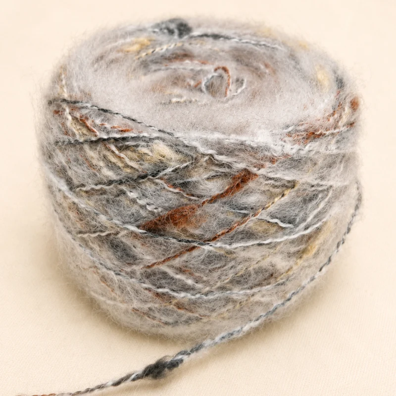 Fil Mohair & Alpaga Duveteux – Gris Perle Multicolore – 150 m / 50 g