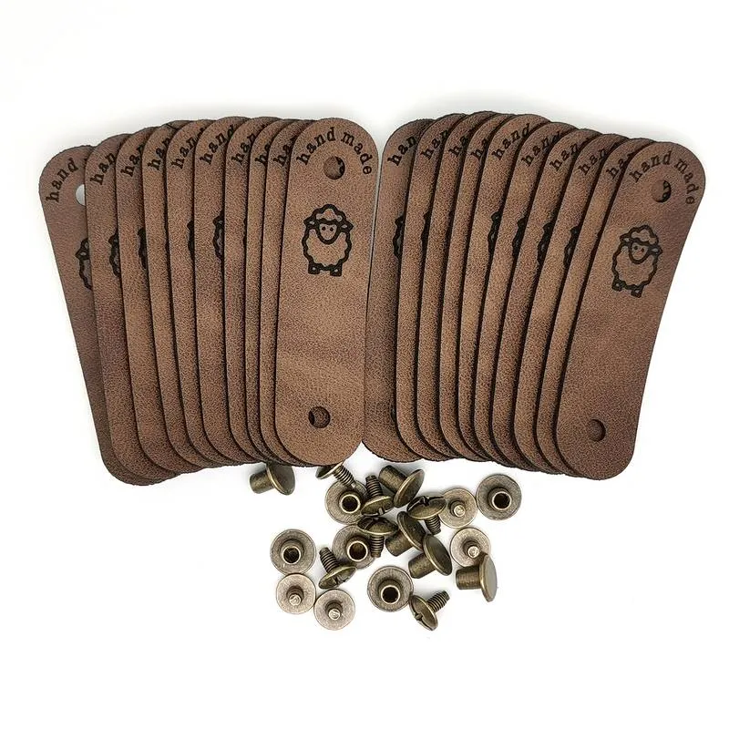 Étiquette "Handmade" en Imitation Cuir avec Motif Mouton – 1 Paire avec Vis