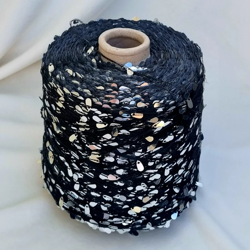 Fil à paillettes luxueux – 100% Viscose + Sequins argentés 💫 Prix indiqué pour 50g